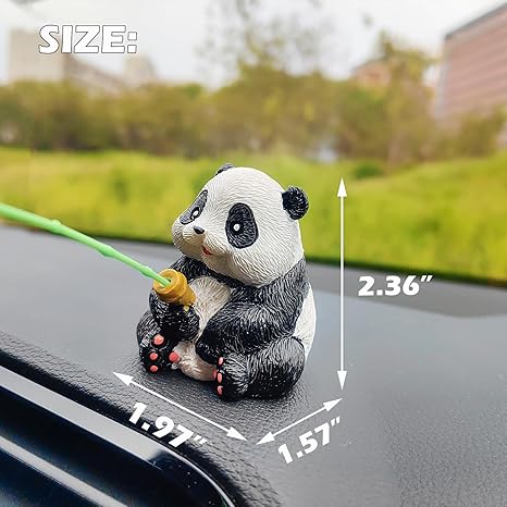 Cute Fishing Panda Car Dashboard Ornament Set – Creative Resin Figurine for Car Interior, Desk, and Home Décor, Adorable Gift Collectible
