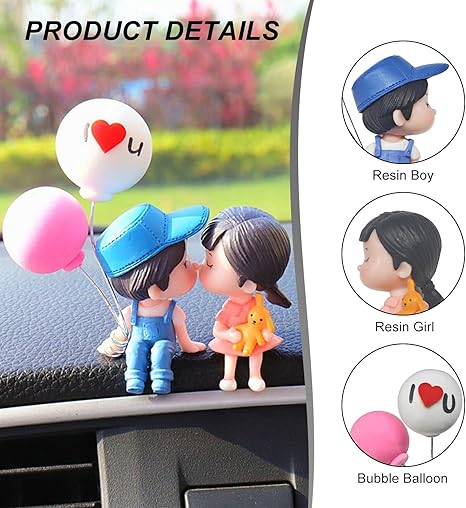 Romantic Couple Dashboard Ornament – Cute Resin Figurines with Balloon, Creative Car Interior Decoration, Lovely Home & Office Desk Decor, Gift for Lovers