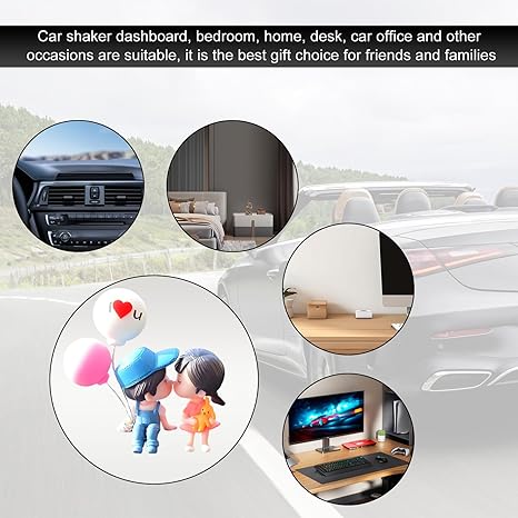 Romantic Couple Dashboard Ornament – Cute Resin Figurines with Balloon, Creative Car Interior Decoration, Lovely Home & Office Desk Decor, Gift for Lovers