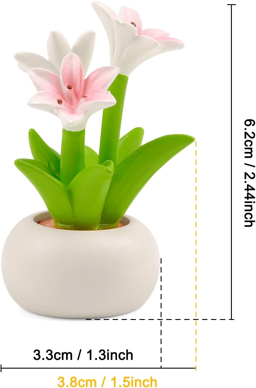 Mini Car Dashboard Flower Ornament – Creative Faux Lily Plant in Pot Decoration for Car, Office Desk, and Home Decor