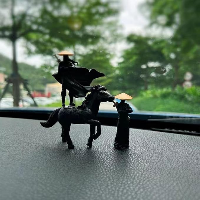 Creative Samurai and War Horse Dashboard Ornament – Oriental Style Car Interior Decoration, Resin Figurine Set for Car, Home, Office, and Gift