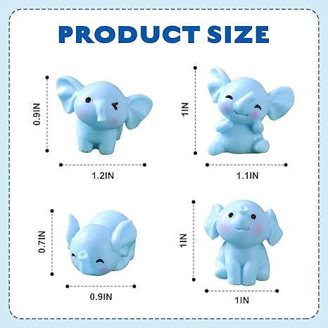 Blue Elephant Dashboard Ornament Set – 4Pcs Mini Resin Figurines Cute Animal Car Accessories Desk Decorations Gift Collection