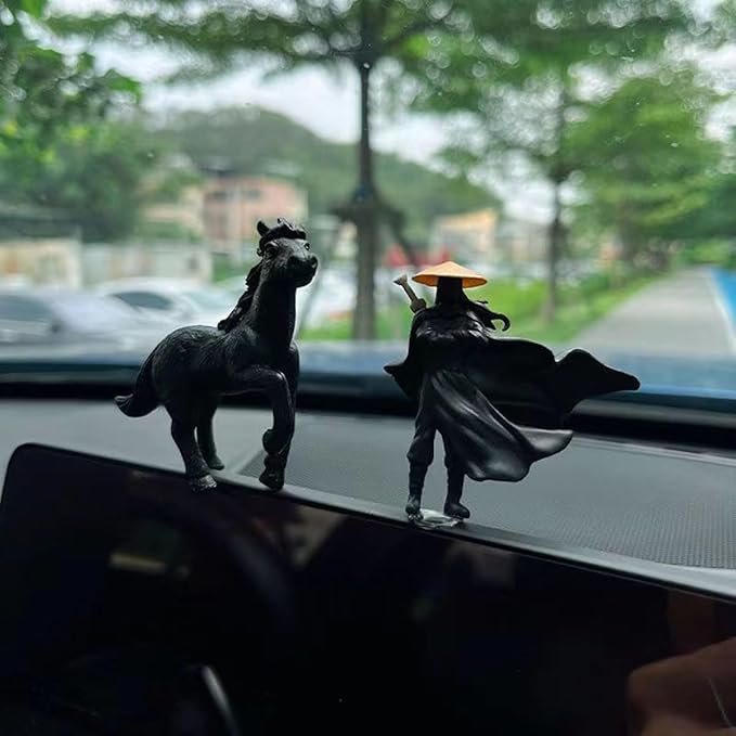 Creative Samurai and War Horse Dashboard Ornament – Oriental Style Car Interior Decoration, Resin Figurine Set for Car, Home, Office, and Gift