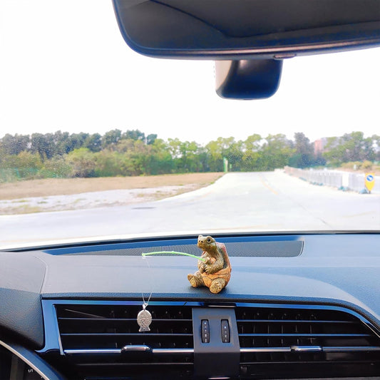 Creative Turtle Fishing Car Dashboard Ornament – Cute Resin Figurine, Funny Mini Decoration for Car Interior, Home or Office Desk, Unique Gift Choice