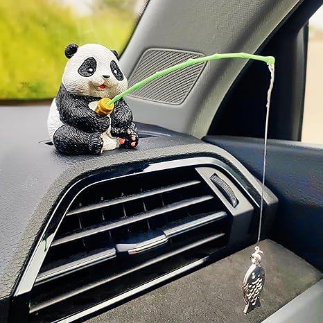 Cute Fishing Panda Car Dashboard Ornament Set – Creative Resin Figurine for Car Interior, Desk, and Home Décor, Adorable Gift Collectible