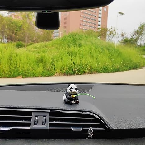 Cute Fishing Panda Car Dashboard Ornament Set – Creative Resin Figurine for Car Interior, Desk, and Home Décor, Adorable Gift Collectible