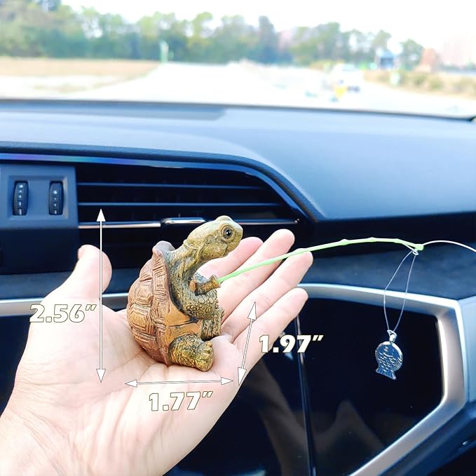 Creative Turtle Fishing Car Dashboard Ornament – Cute Resin Figurine, Funny Mini Decoration for Car Interior, Home or Office Desk, Unique Gift Choice