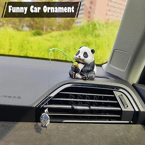 Cute Fishing Panda Car Dashboard Ornament Set – Creative Resin Figurine for Car Interior, Desk, and Home Décor, Adorable Gift Collectible