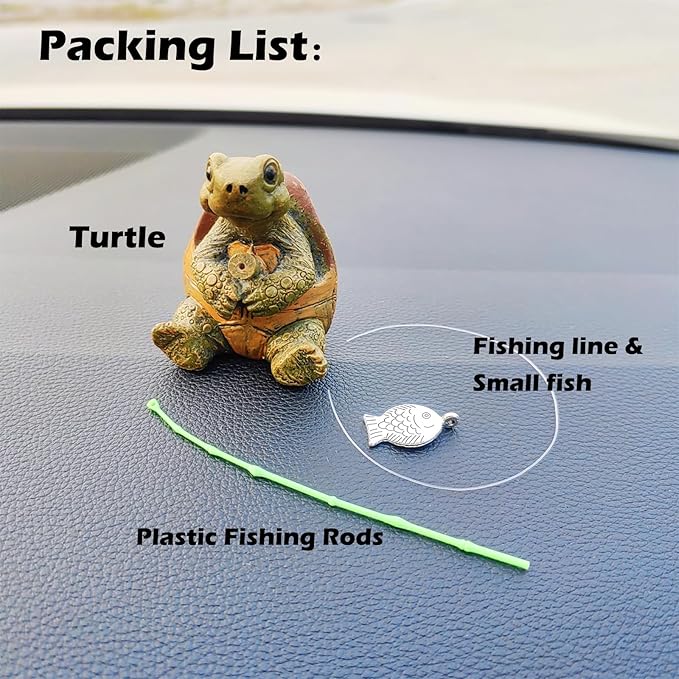 Creative Turtle Fishing Car Dashboard Ornament – Cute Resin Figurine, Funny Mini Decoration for Car Interior, Home or Office Desk, Unique Gift Choice