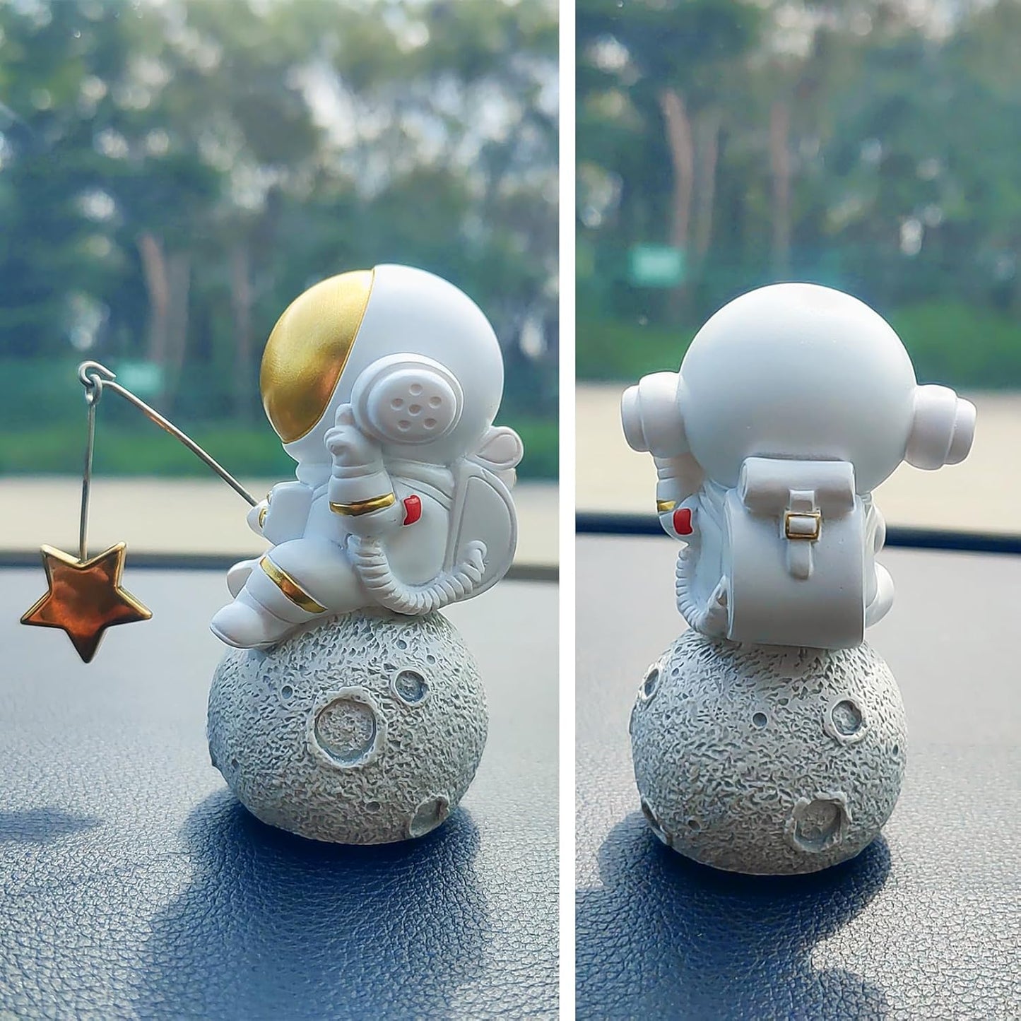 Astronaut Fishing Star Car Dashboard Ornament – Creative Space Figurine Decoration for Car, Home, Office, and Gifts
